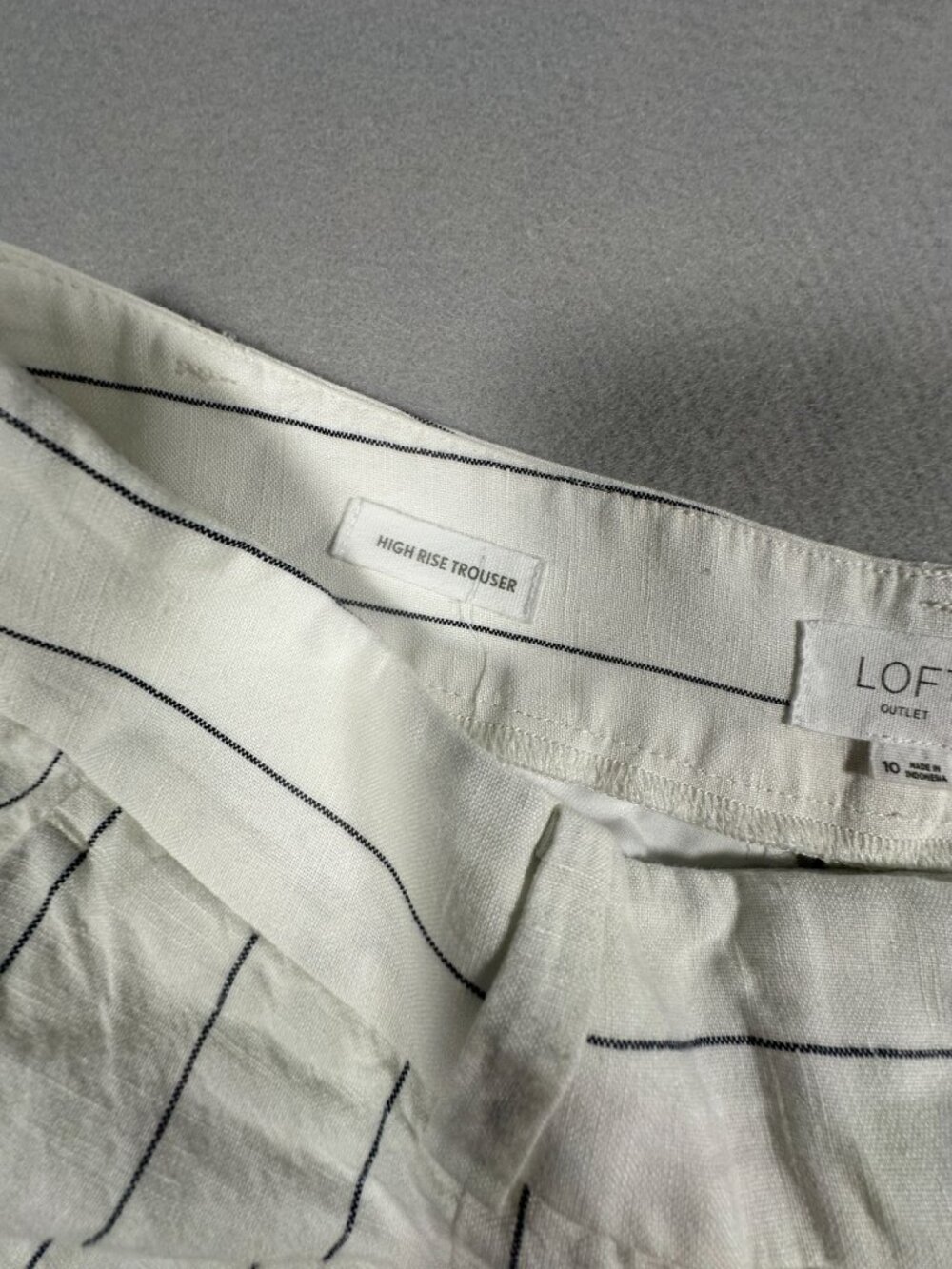 Loft Womens High-Rise Striped Wide-Leg Trousers 10 White Gray Linen Casual Offic - Picture 5 of 9